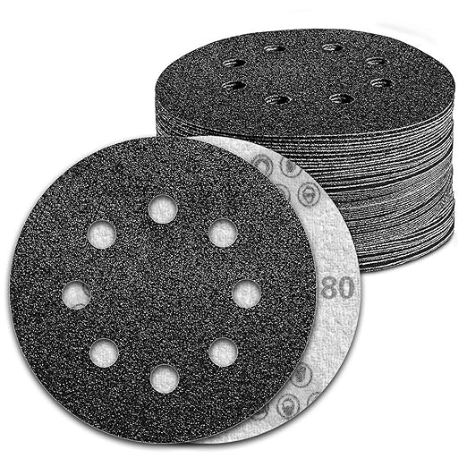 100 Pcs 5 inch Wet Dry Sanding Discs Grit 80 Hook and Loop 8 Hole Silicon by Pukamam