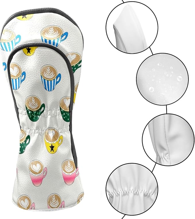 Golf Headcovers Fits Driver Hybrid Fairway 3/5 Wood, Waterproof PU Leather Golf Club Protector, Ideal Sports Accessories & Golfer Gift Colorful Geometry