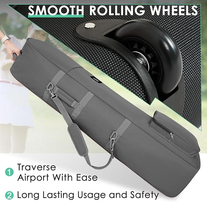 DAREKUKU Golf Travel Bags for Airlines with Adjustable Support Rod and Detachable Shoulder Straps, Hard case Top Soft Foldable Golf Club Travel Covers