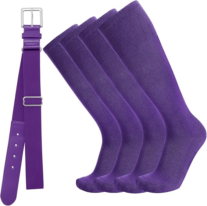 Baseball Socks and Belt Combo for Youth Adult - Softball Sock and Belt for Boys and Girls (2 Pairs of Socks & 1 Belt)