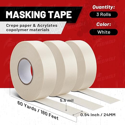 RED WOLF 0.94" x 60 Yards Masking Tape 3 Pack, General Purpose - Image 7