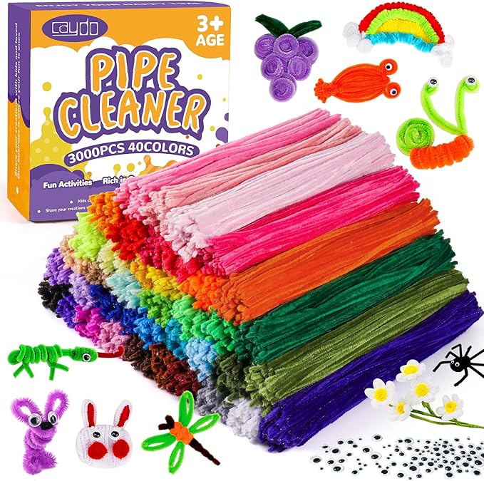 Caydo 360 Pieces Pipe Cleaners 40 Assorted Colored Chenille Stems - Image 2