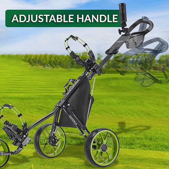 Caddytek CaddyLite 11.5 V3 Golf Push Cart - Lightweight Aluminum 3-Wheel Foldable Golf Bag Cart with Quad-Fold Frame, EVA Wheels, Adjustable Handle, Foot Brake, Mesh Net, Umbrella & Drink Holder
