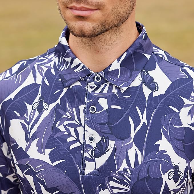 SAMERM Golf Shirts for Men Super Stretch Jacquard Dry Fit Golf Polo Moisture Wicking Short Sleeve Polo Shirts for Men