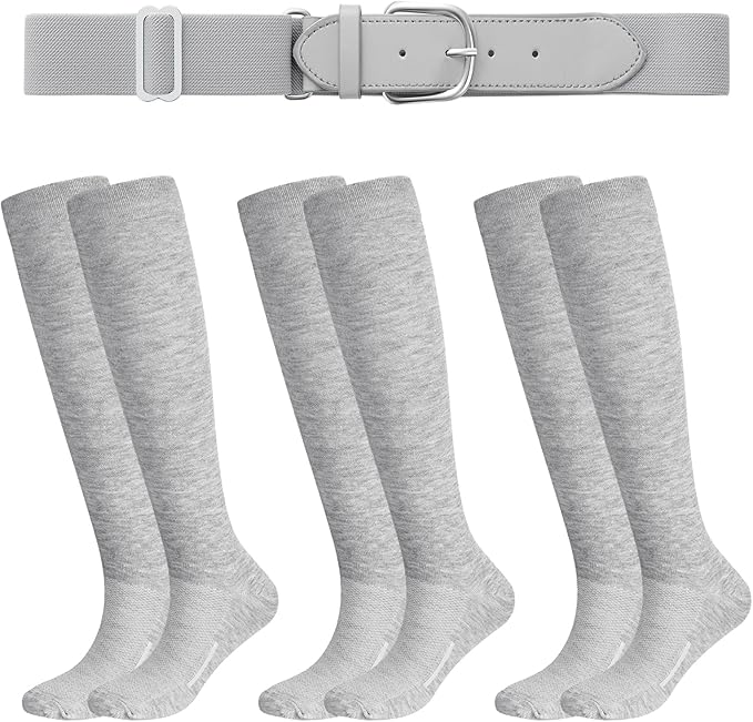 Haysandy Baseball or Softball Sock and Belt Combo Set 3 Football Baseball Socks with Softball Belt for Youth Boys Kids
