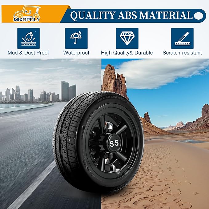 8 Inch (Set of 4) Golf Cart Wheel Covers Hub Caps Direct Fit for EZGO, Yamaha, Club Car SS Chrome 5-Spoke Snap-on Installation Rust-Proof Weather-Resistant