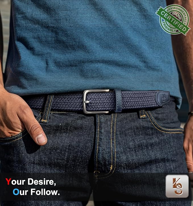 KEMISANT Men's Golf Belt 2 Pack-Braided Woven Stretch Belt for Gift Men Casual Jeans Sports Work 1 3/8"