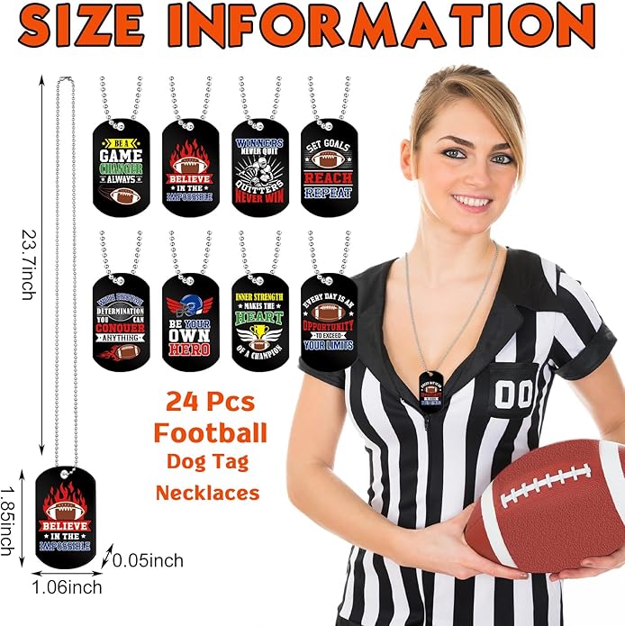 Moukeren 24 Pcs Motivational Dog Tag Necklaces Acrylic Dog Tags with Metal Beaded Chain Encouraging Cheerleaders Gifts for Team Favors