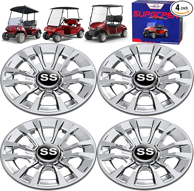 Golf Cart SS Wheel Covers, Golf Cart Hub Caps for Club Car EZGO Yamaha and Most Golf Carts, 6-Spoke Design, 8 Inch Golf Cart Wheel Hubcaps (Set of 4), Snap-on Installation, Not Fit EZGO RXV