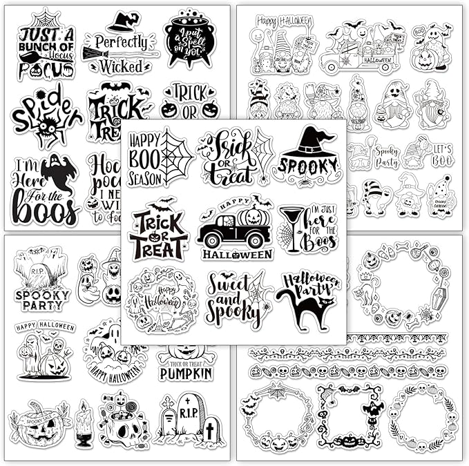 Whaline 5 Sheets Halloween Clear Stamps Gnome Pumpkin Spider Silicone by Whaline