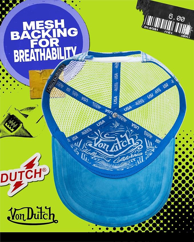 Von Dutch Unisex Trucker Hat - Velvet Curved Bill Mesh Back Retro Classic Adjustable Snapback Baseball Cap for Men and Women