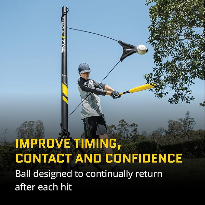 SKLZ Hit-A-Way Youth Baseball Swing Trainer, Portable Solo Batting Practice with Stand, Tethered Ball for Hitting Drills, Ages 13 and Under