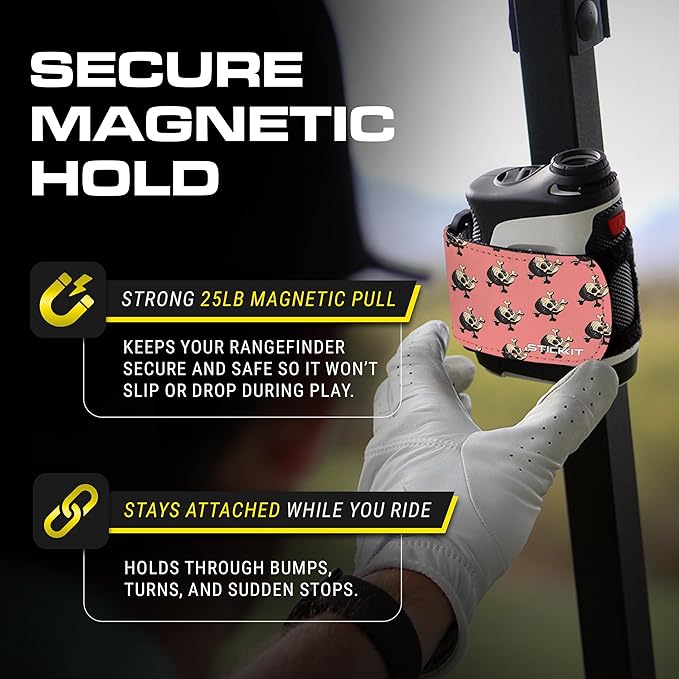STICKIT Magnetic Rangefinder Strap | Strong Magnet Securely Holds to Golf Carts and Golf Clubs for Easy Access | Slim, Form Fitting, Size Adjustable