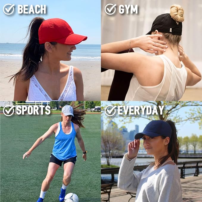 Ponyflo Women’s Ponytail Baseball Cap, Patented Active Feather-Light Hat with Open Back
