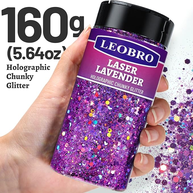LEOBRO Purple Glitter, 160g/5.64oz Holographic Chunky Glitter - Image 2