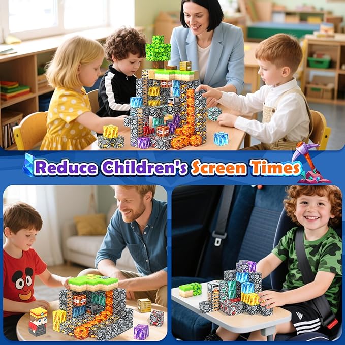 Magnetic Blocks -150 Magnetic Building Blocks STEM Toy, Stacking Mine Magnet - Image 4