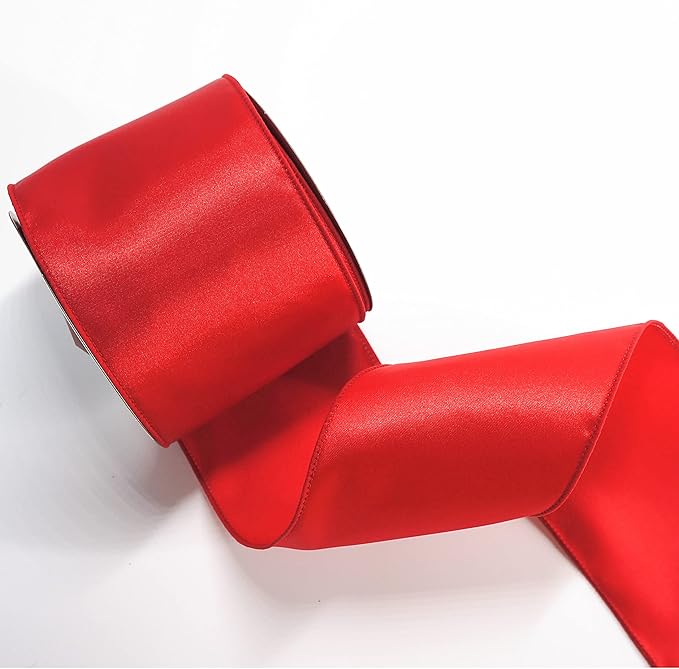 CT CRAFT LLC Satin Wired Ribbon 4 Inch x 20 Yards Red - Image 4