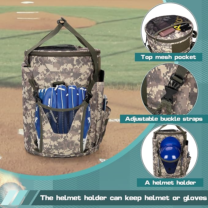 Smasrob Baseball Coaches Bag Fits 6 Gallon Ball Bucket, Baseball Bucket Bag with Backpack and Shoulder Straps