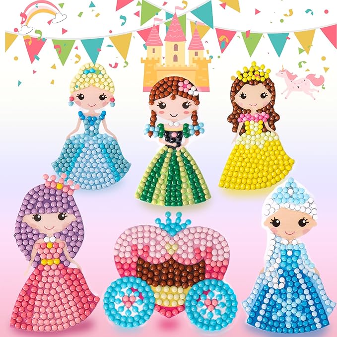 Cymbana Diamond Painting Kits for Kids 18 Pcs Princess and Their Buddy Gem Art - Image 3