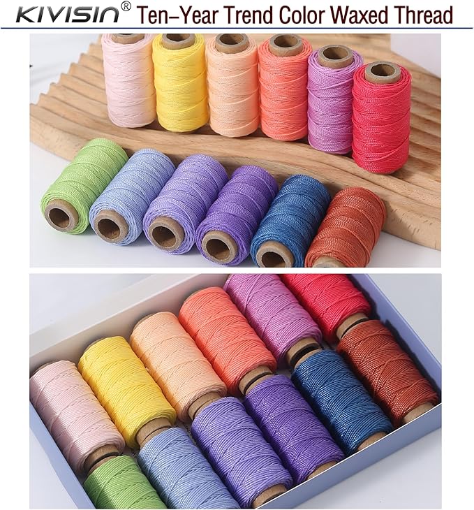 KIVISIN Trendy Color Waxed Thread 0.8mm, Heavy Duty Wax Polyester Cord 32 Yards - Image 7