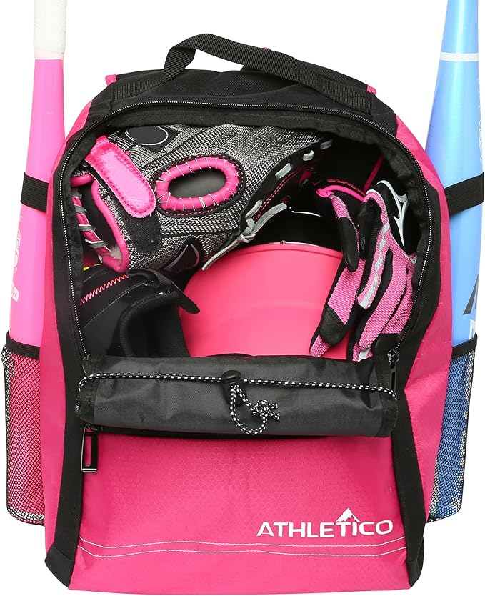 Athletico Youth Baseball Bag - Bat Backpack for Baseball, T-Ball & Softball Equipment & Gear | Holds Bat, Helmet, Glove | Fence Hook