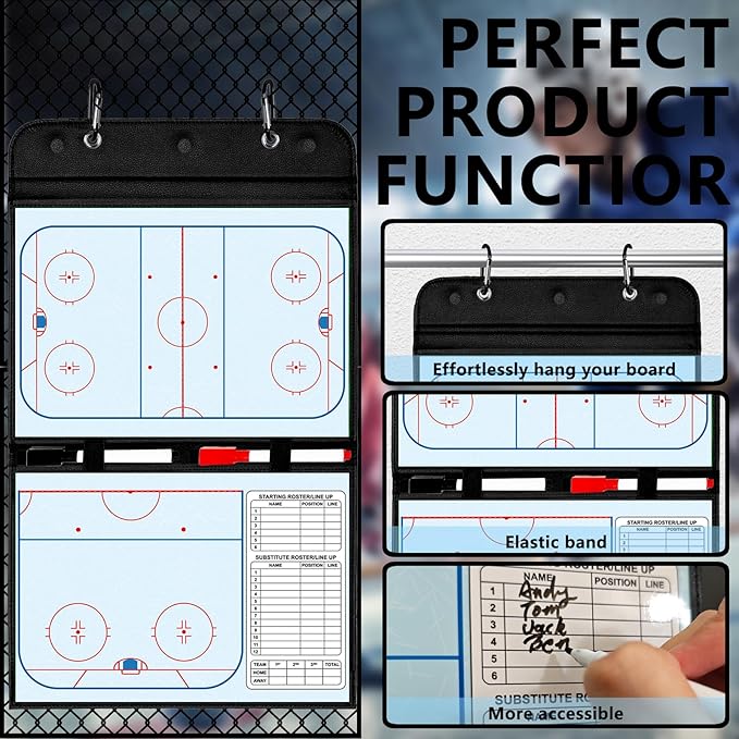 Magnetic Hockey Coaching Board – Portable Dry Erase Whiteboard with Fence Clip, Magnets & Carry Bag, Foldable Tactical Board for Ice Hockey Coaches & Players, Ideal Coach Gift