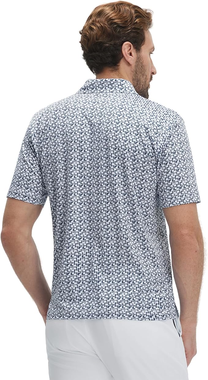 M MAELREG Mens Golf Shirt Short Sleeve Dry Fit Print Moisture Wicking Performance Patterns Collared Polo Shirt