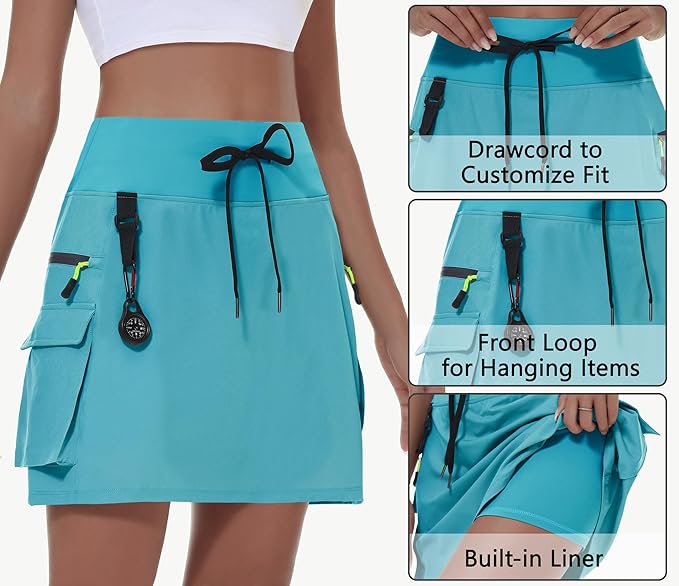 MIVEI Skorts for Woman - Hiking Cargo Skorts with Zipper Pockets, High Waisted Quick Dry Golf Workout, Dressy Casual