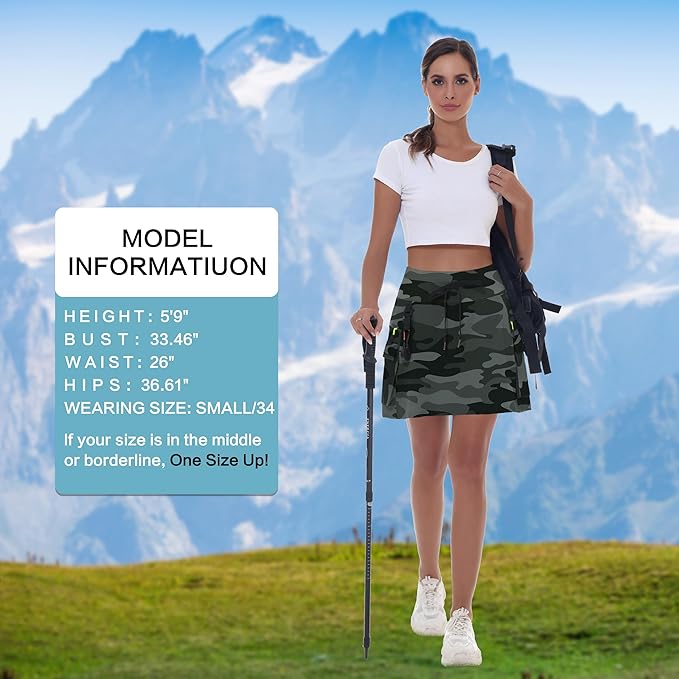 MIVEI Skorts for Woman - Hiking Cargo Skorts with Zipper Pockets, High Waisted Quick Dry Golf Workout, Dressy Casual