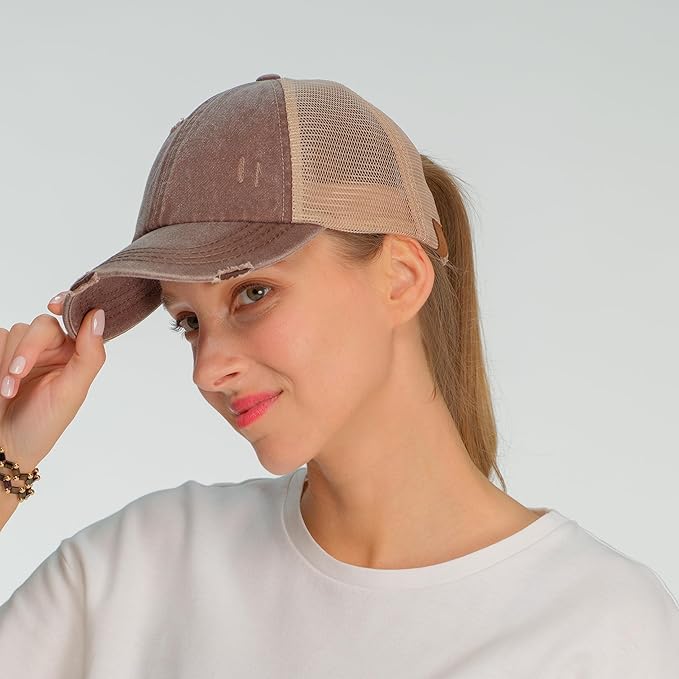 C.C Ponycap Messy High Bun Ponytail Adjustable Glitter Mesh Trucker Baseball Cap