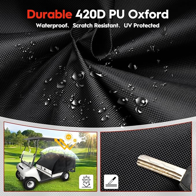 Mixsuper Golf Cart Seat Rain Cover for EZGO, Club Car, Yamaha Cart 2+2/4 Passengers with Transparent Windows 2+2 Seats Rain Covers, 7 Layers 600D Waterproof, Universal Fit, Golf Accessories