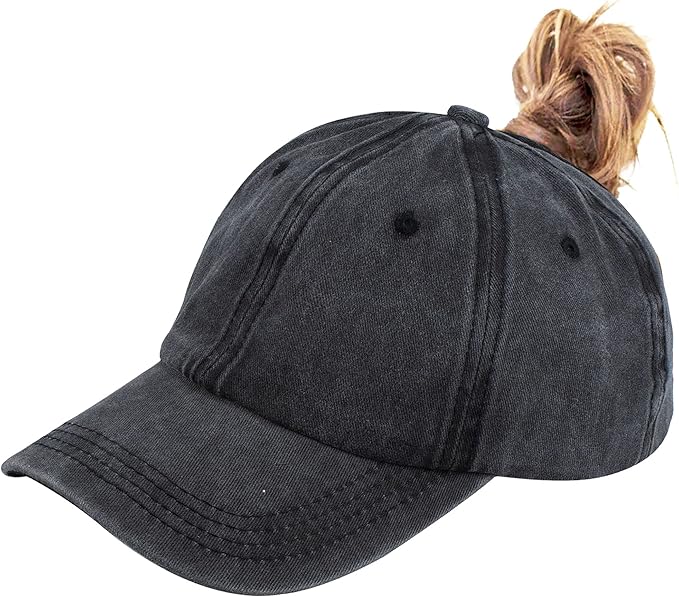 Eohak Ponytail Baseball Hat Distressed Retro Washed Womens Twill