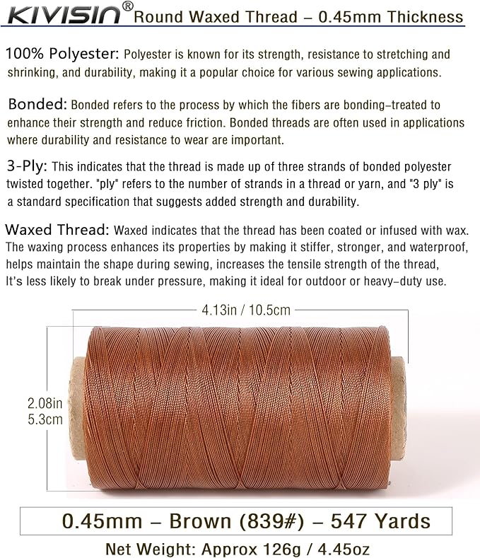 Thin Wax Polyester Thread, 547 Yards, 3 Ply Round Waxed Cord Strings - Image 2