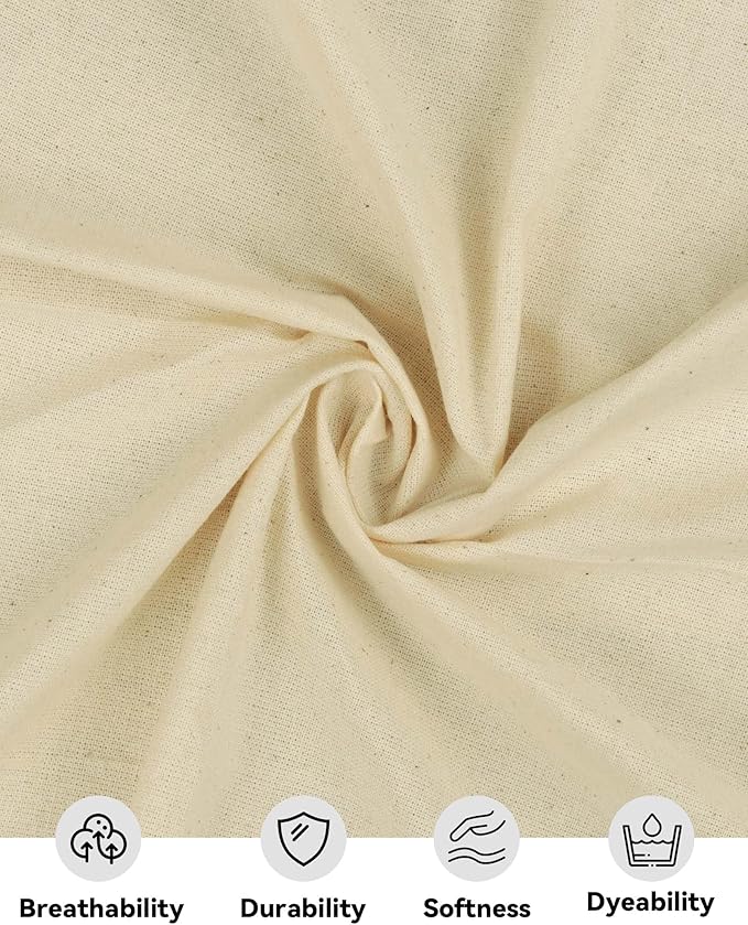 HOTGODEN Medium Weight 100% Cotton Muslin Fabric: 63 inch x 2 Yards Unbleached - Image 2