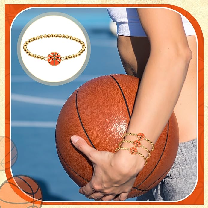 Tondiamo 24 Pcs Cheer Baseball Softball Soccer Basketball Football Tennis Bracelets Gifts Bulk Beaded Stretch Bracelets Charm Gifts Sport Jewelry Party Favors Supplies