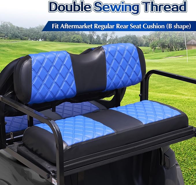 NOKINS 4PCS Golf Cart Diamond Seat Covers Kit,Front and Rear Seat Covers for Club Car Precedent/EZGO TXT/Yamaha Original Regular Seat Cushion (Blue and Black, Fit Yamaha Drive/Drive 2)