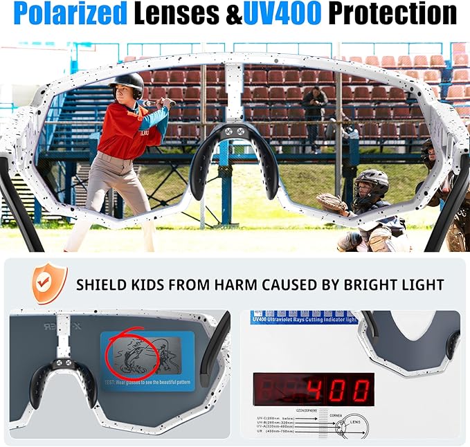 X-TIGER Polarized Youth Baseball Sunglasses UV400 Kids Sunglasses Boys Girls 8-12 Youth for Softball Cycling Sports Glasses