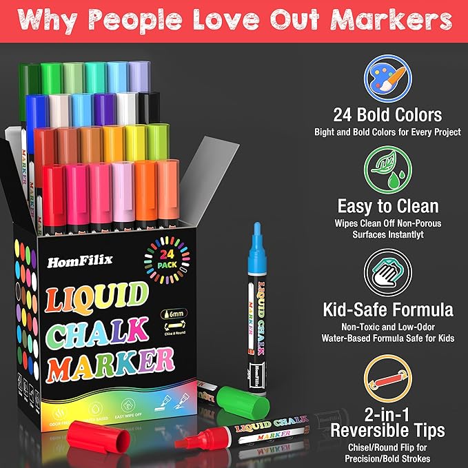 24-Color Liquid Chalk Markers Set, - Image 2