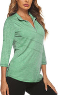 Koscacy Women's 3/4 Roll Sleeve Golf Tennis Polo Shirts UPF50+ Half Zip Dry Fit Workout Tops Athletic Shirt
