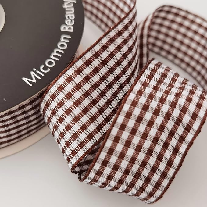 Brown Gingham Plaid Checked Ribbon 25 Yard Each Roll 100% Polyester - Image 6