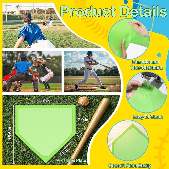 Glow-in-the-Dark Baseball Rubber Bases - 2/3/4 Piece Home Plates for Pitcher's Daily Strength and Agility Training, Backyard Practice, Adult for Softball Kickball Baseball Play and Playground Practice