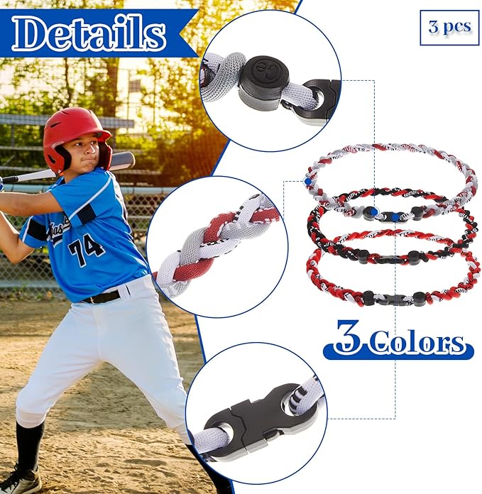 Junkin Baseball Necklaces Three Braided Rope Titanium Necklace for Fans Team Gifts Boys Men Player Softball Sports