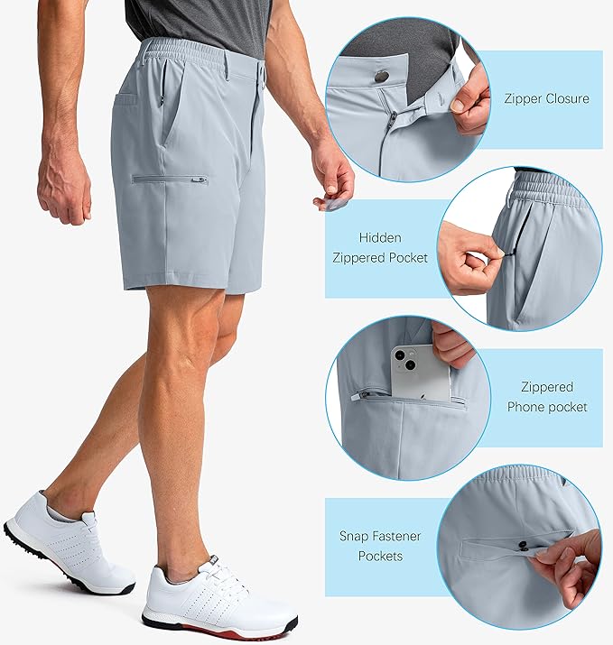 Pinkbomb Men's Golf Shorts with 6 Pockets Stretch Quick Dry Hiking Work Dress Shorts for Men
