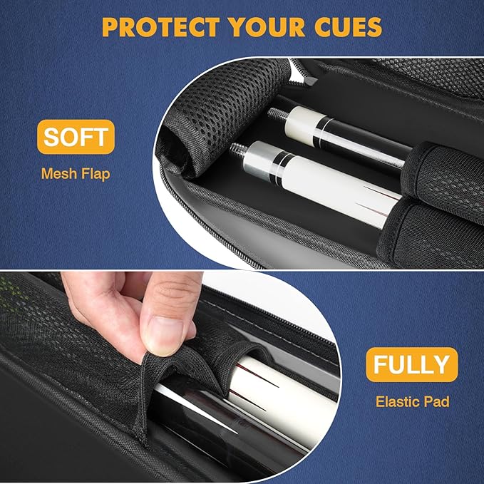 PEKREWS Pool Cue Case, Pool Stick Case 2x2 Holds 2 Sticks with 2 Accessory Zipper Pockets, Sturdy Polyester Pool Cue Carry Bag with Shoulder Strap Handle, Soft Billiard Cue Sling Bag for Men and Women