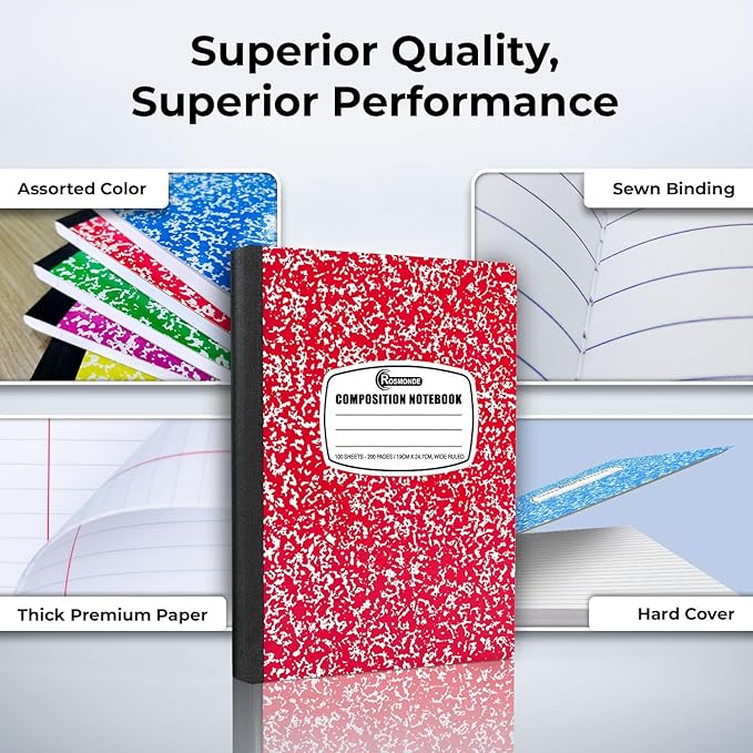 Rosmonde 5000 Pack Composition Notebooks Bulk, Wide Ruled, 200 Pages, 9-3/4 x - Image 2