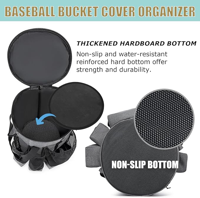 Baseball Bucket Bag Baseball Coaching Accessories Organizer Tactical Style Softball Bucket Bag with Anti-Slip Bottom, Multiple Pockets for Bat, Gloves, Scoreboards