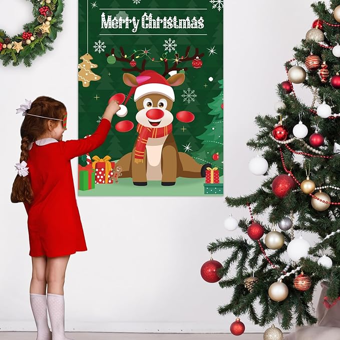 ASTARON Christmas Party Games for Kids, Pin The Hat on Reindeer - Image 6