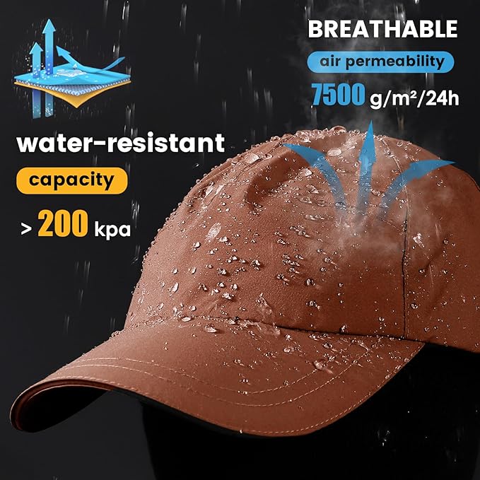 Mens Water-Resistant Baseball Cap Womens Rain Hat Foldable Outdoor Running Sun Fishing hat