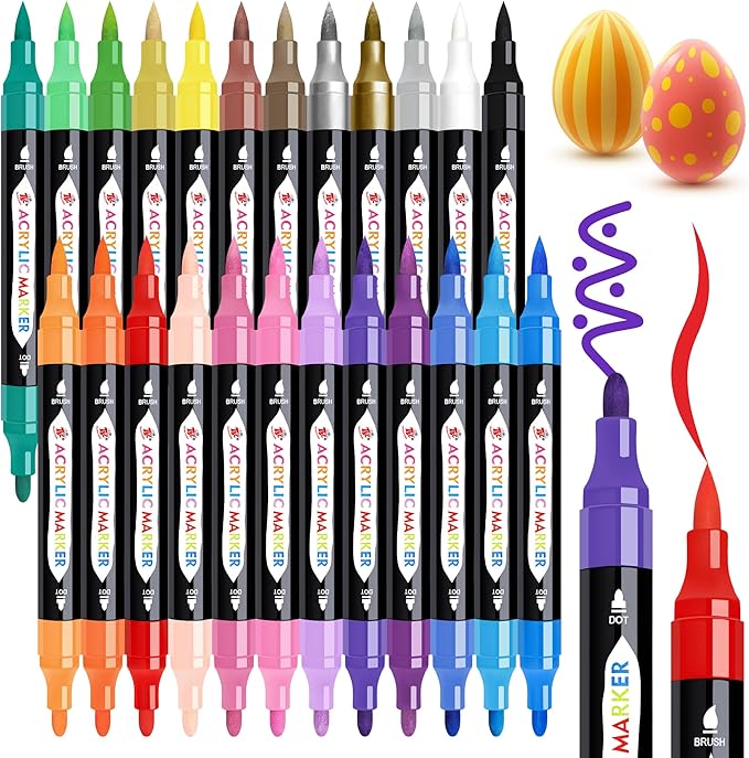 TBC The Best Crafts 24 Colors Dual Tip Acrylic Paint Markers, Waterproof by TBCTheBestCrafts