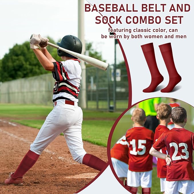 Zhanmai Baseball Belt and Socks Combo, Adjustable Elastic Belt and Softball Socks, Multiple Sizes for Youth Boys Girls, Adult